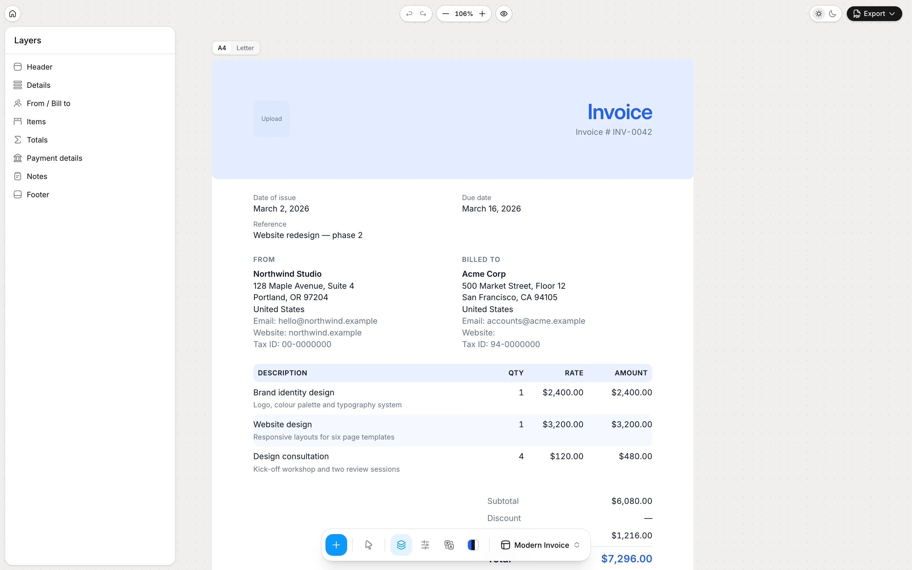 SimpleInvoice · Invoice INV-0042